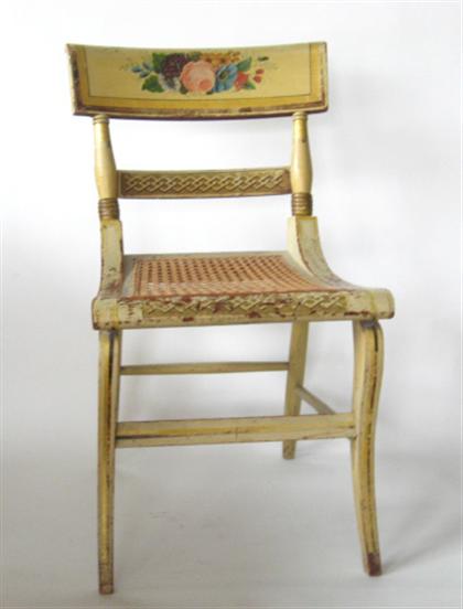 Appraisal: Painted fancy chair circa With flower stenciled crest rail turned