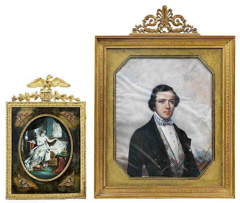 Appraisal: Two Hand Painted French Portraits late th century Portrait of