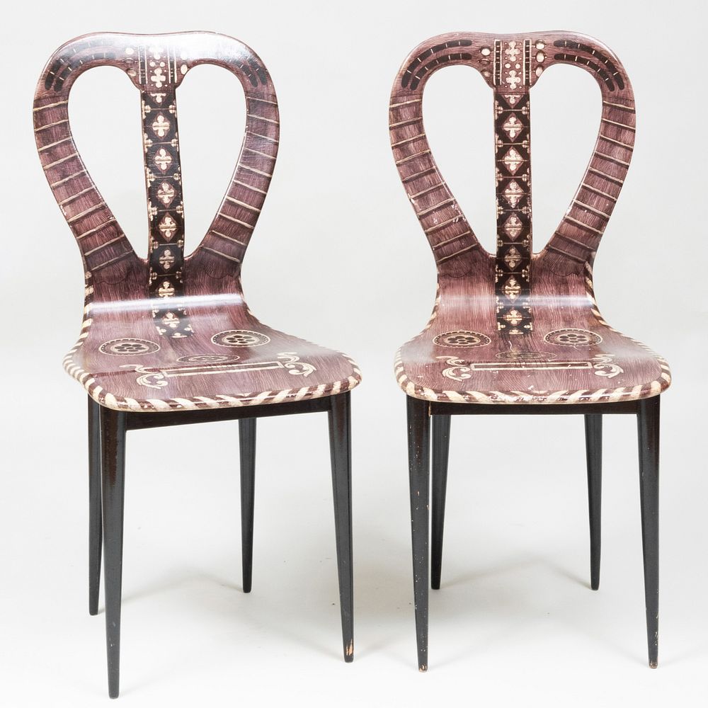 Appraisal: Pair of Piero Fornasetti Lithographic Printed 'Lyre' Chairs Each inscribed