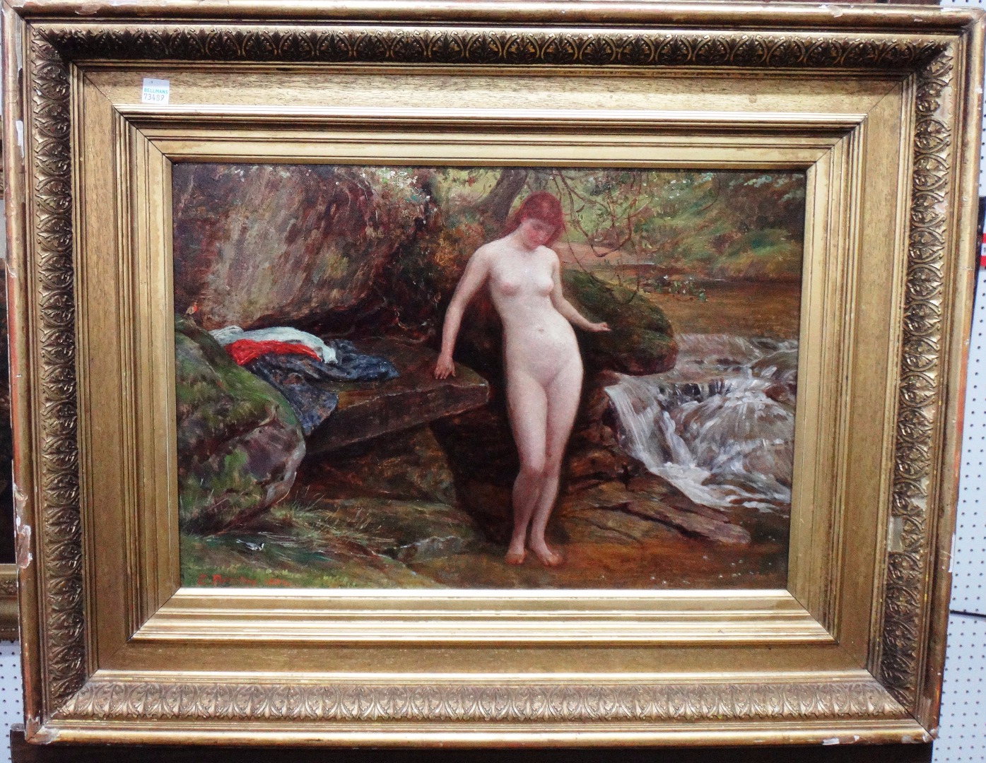 Appraisal: Edgar Barclay - A bather by a waterfall oil on