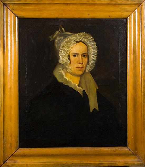 Appraisal: American school th century PORTRAIT OF WOMAN oil on canvas