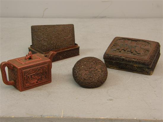 Appraisal: Three th century Chinese red lacquered carved boxes and a