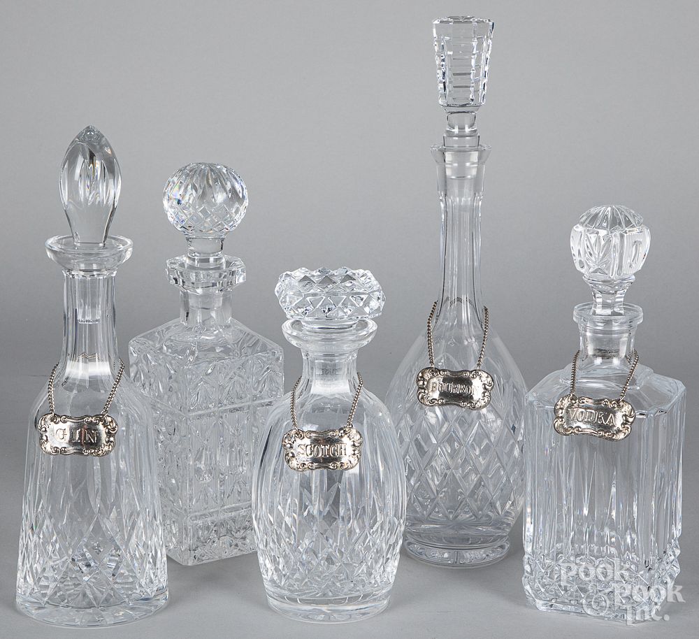 Appraisal: Five colorless glass decanters Five colorless glass decanters tallest -