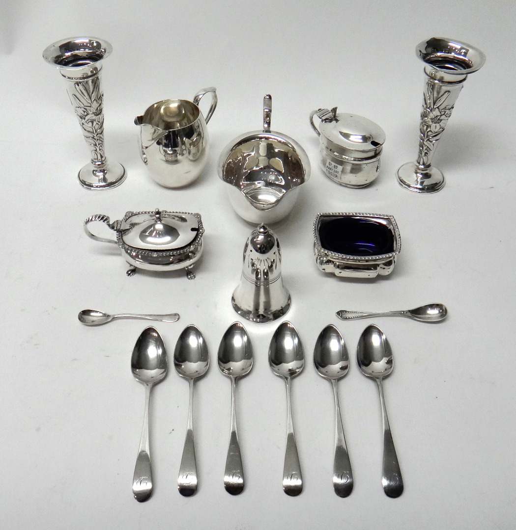 Appraisal: Silver and silver mounted wares comprising a pair of trumpet