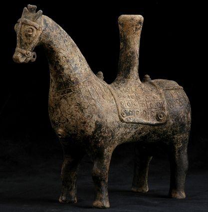 Appraisal: PERSIAN TERRACOTTA HORSE-SHAPED VESSEL x in Provenance Property from the