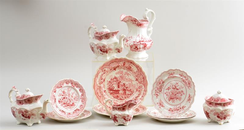 Appraisal: TWLEVE STAFFORDSHIRE RED TRANSFER-PRINTED ARTICLES Comprising a matching teapot and