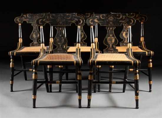 Appraisal: Set of five American Classical fancy painted wood cane seat