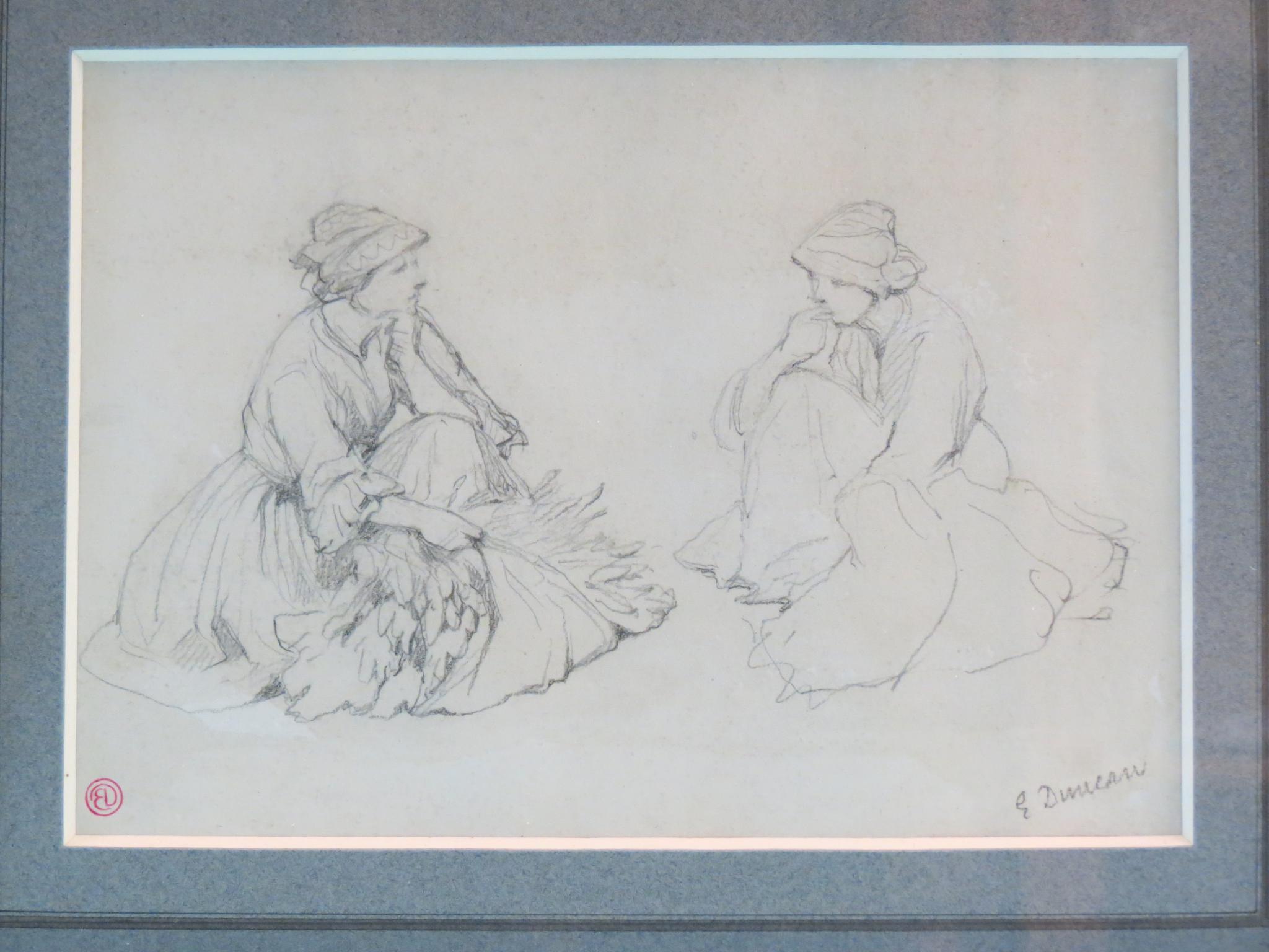 Appraisal: Edward Duncan RWS - - pencil study of two seated