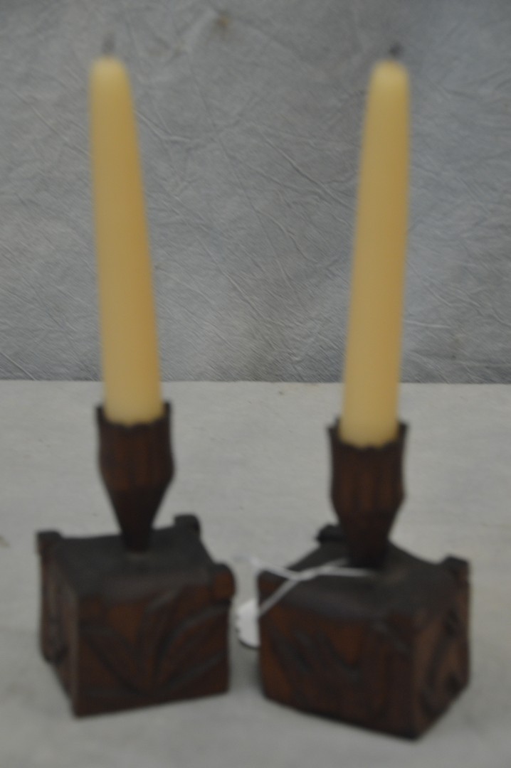 Appraisal: Pair of carved folk art candlesticks animal carvings New Jersey