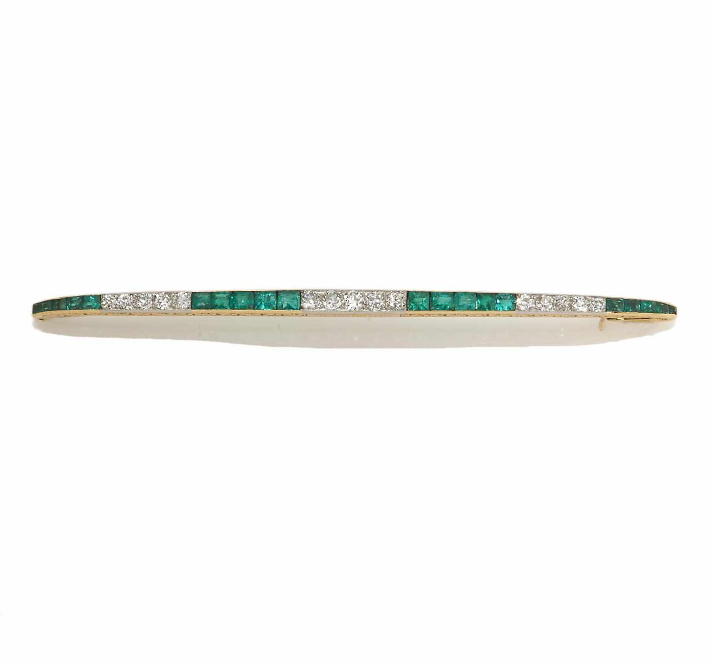 Appraisal: A diamond and emerald bar brooch LaCloche signed LaCloche estimated