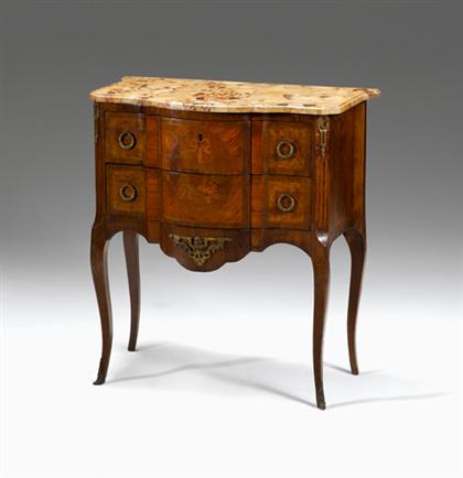 Appraisal: Transitional style gilt bronze mounted marquetry walnut and tulipwood commode