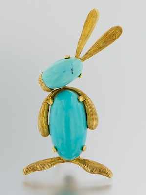 Appraisal: An Italian k Gold and Turquoise Bunny Brooch k yellow