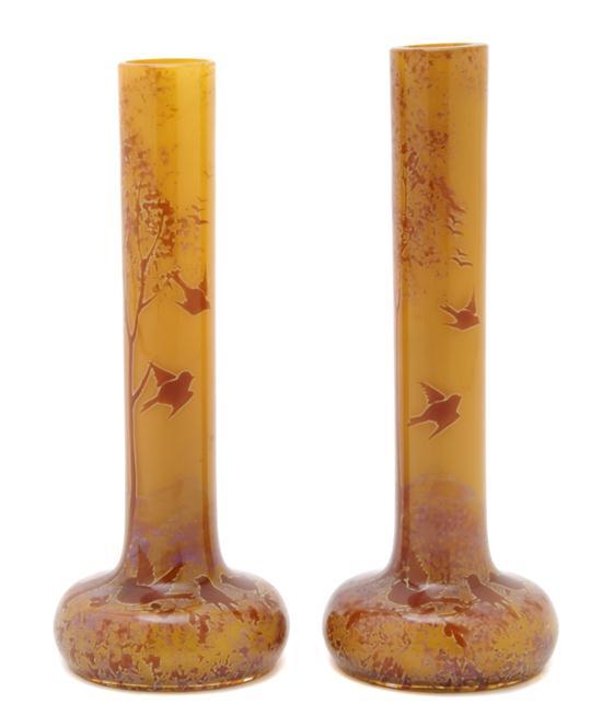 Appraisal: A Pair of Continental Glass Bud Vases each with landscape