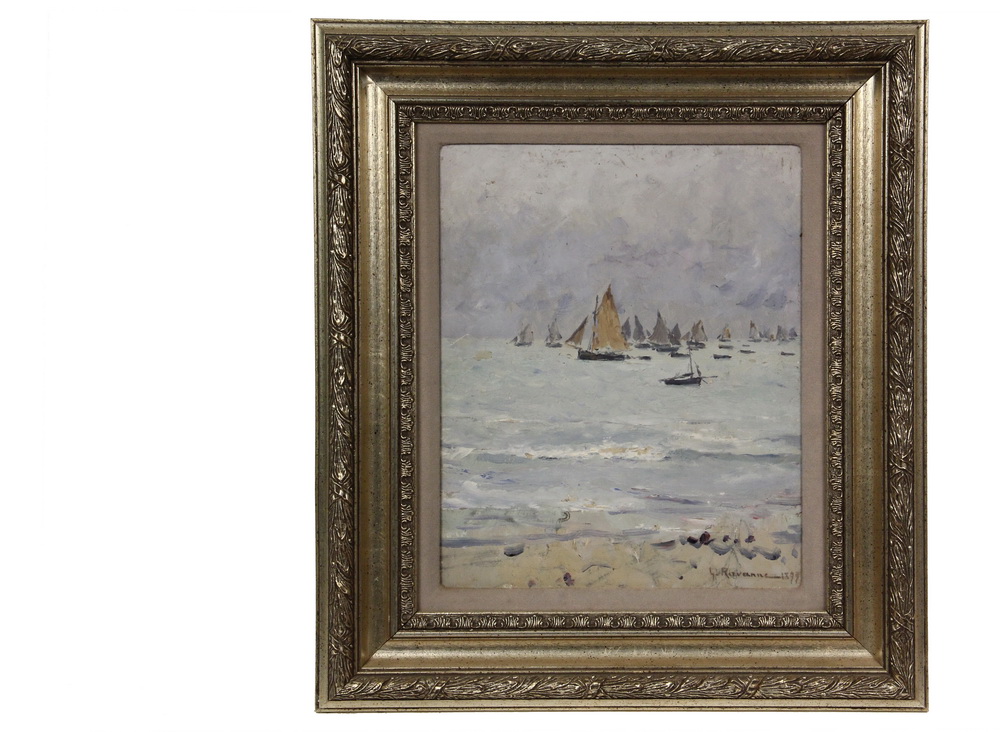 Appraisal: LEON GUSTAVE RAVANNE France - - Seacoast with Boats oil