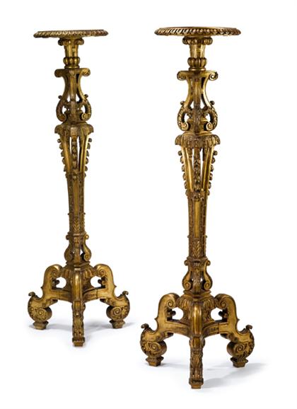 Appraisal: Pair of Continental carved giltwood torchere stands late th century