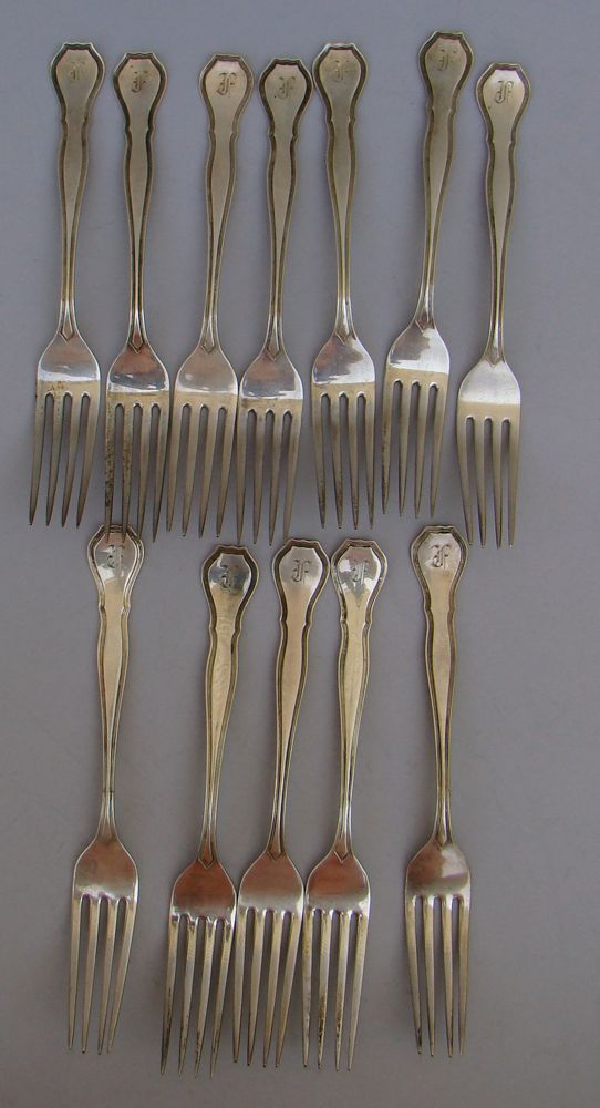 Appraisal: TWELVE WALLACE STERLING SILVER FORKS In the Nile pattern Monogrammed