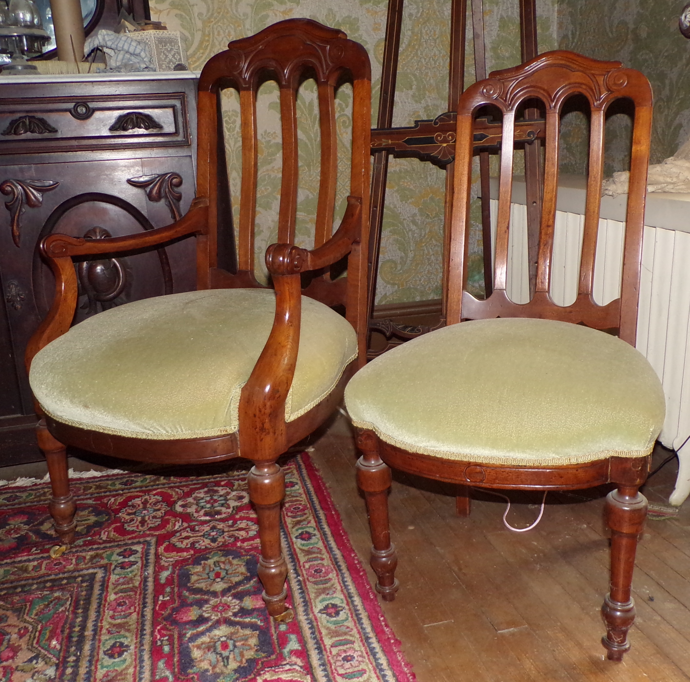 Appraisal: Set of Dining chairs upholstered seats arm and side