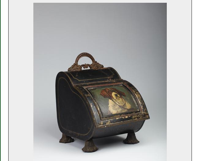 Appraisal: VICTORIAN TOLE-PAINTED BLACK-GROUND COAL HOD NINETEENTH CENTURY Painted on the