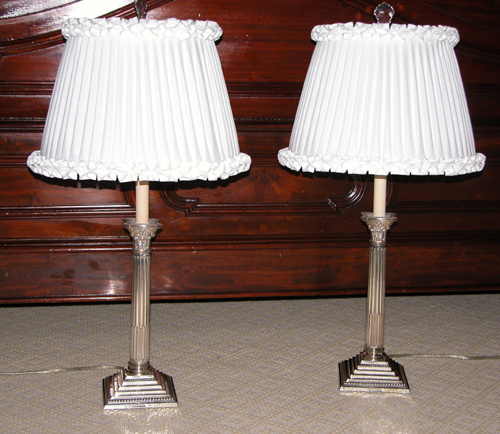 Appraisal: Pair of Sheffield Silver plated Columnar Lamps with Corinthian Capitols