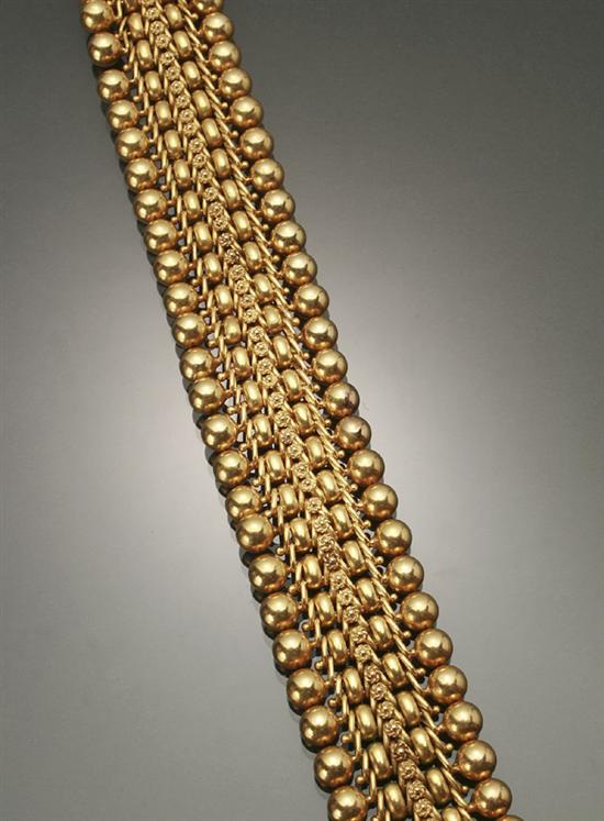 Appraisal: Tested -Karat Yellow-Gold Bead and Mesh Bracelet Weight dwt Length