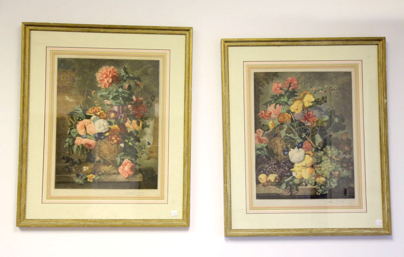 Appraisal: TWO STILL LIFE PRINTS Color mezzotints on paper signed in