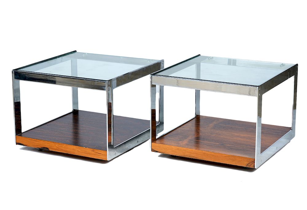 Appraisal: Rosewood Side Tables Style of Milo Baughman Rosewood side tables