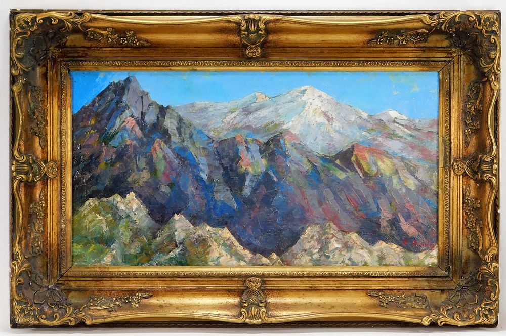 Appraisal: Kole Berishaj Mountain Landscape Painting New York Montenegro b Depicts