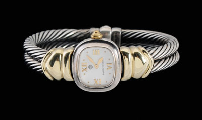 Appraisal: David Yurman Wristwatch sterling and kt yellow gold mounts mother-of-pearl