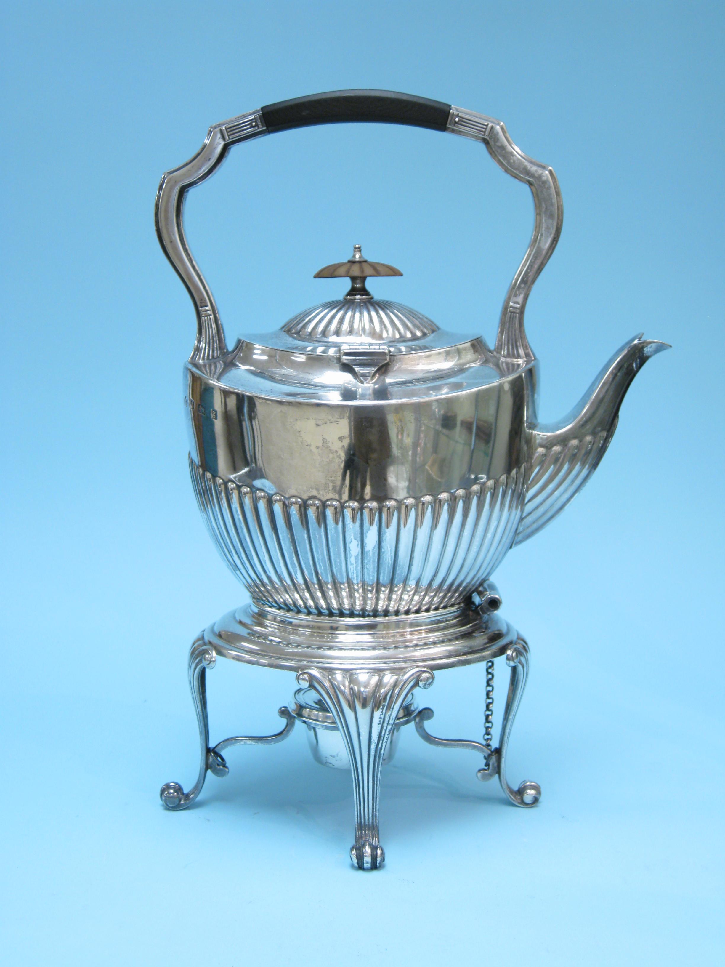 Appraisal: An Edward VII Tea Kettle of oval semi-fluted form on