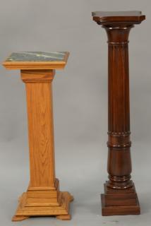 Appraisal: Two Contemporary pedestals one oak with marble top and the