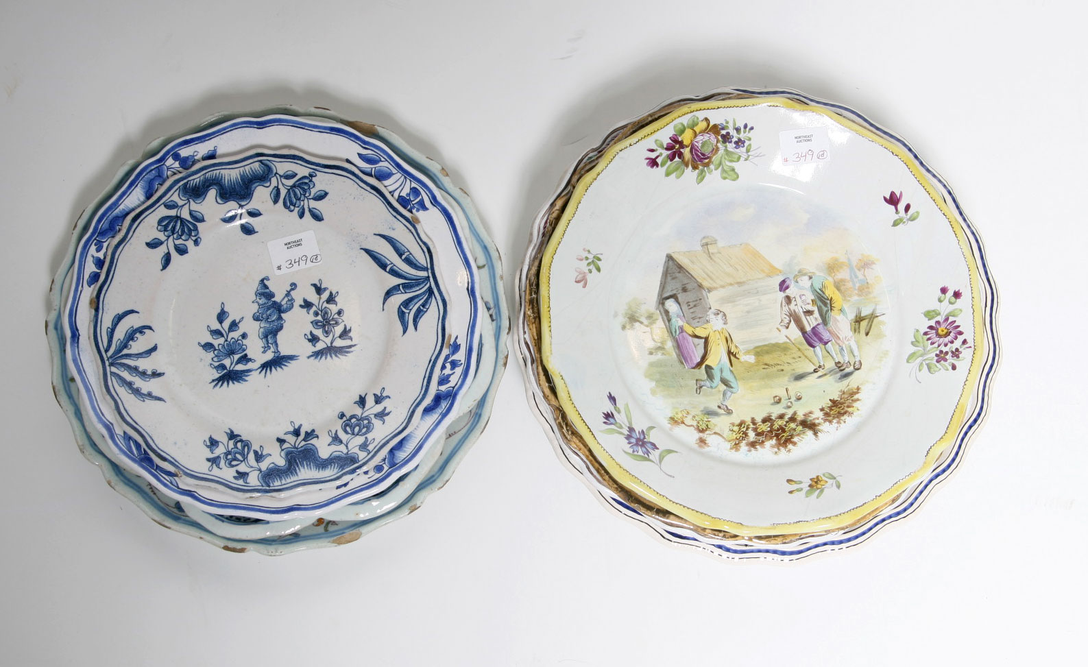 Appraisal: TEN CONTINENTAL FAIENCE BLUE AND WHITE AND POLYCHROME PLATES Diameter