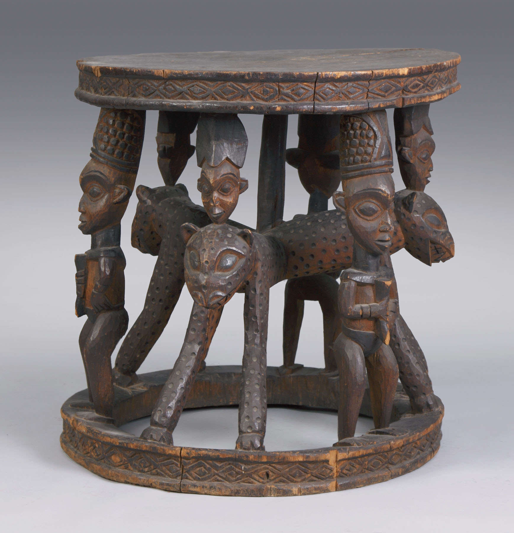 Appraisal: African Carved Figural Table African Carved Figural Table Cameroon Pictured