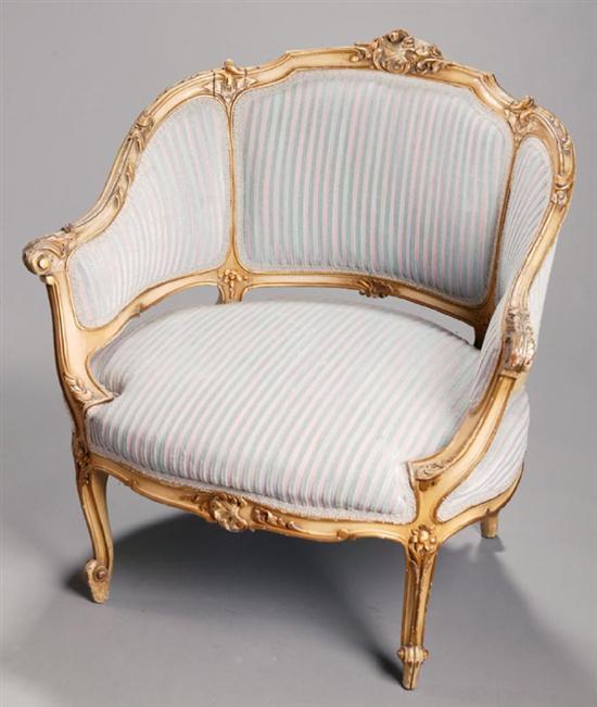 Appraisal: LOUIS XV-STYLE ARMCHAIR Probably France early th century hardwood Carved