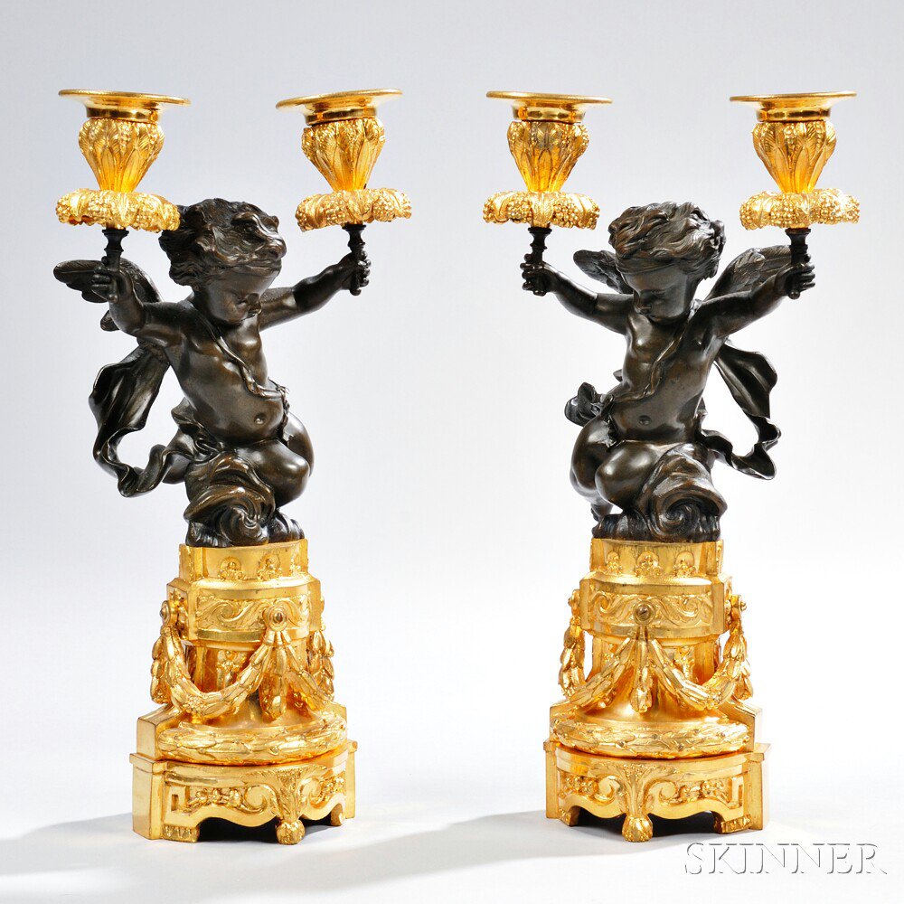 Appraisal: Pair of French Two-light Candelabra late th century each with