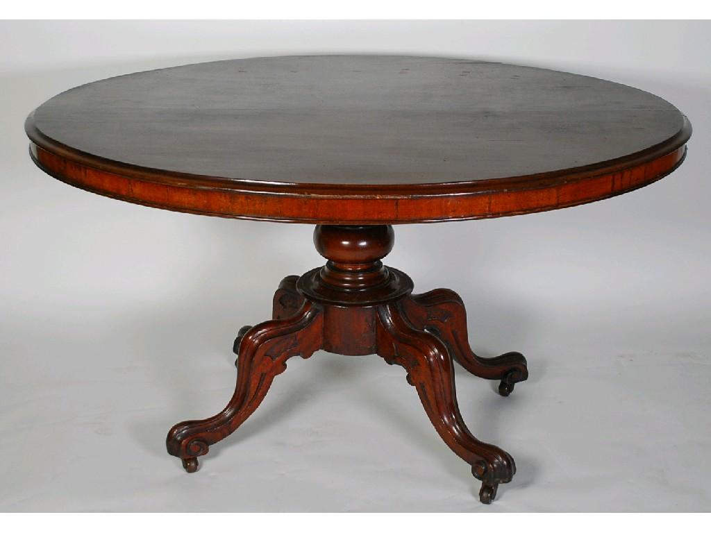 Appraisal: VICTORIAN MAHOGANY PEDESTAL BREAKFAST TABLE the oval moulded tilt top