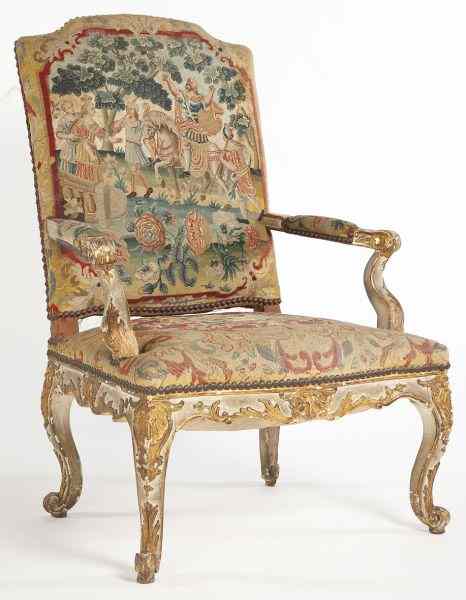 Appraisal: Italian Painted and Carved Open Arm Chair th century molded