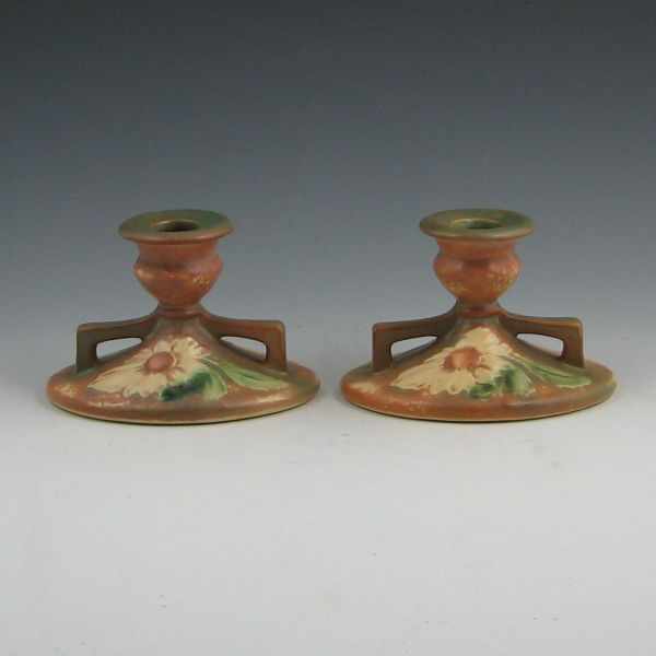 Appraisal: Roseville Dahlrose - '' candleholders pair Both are marked in