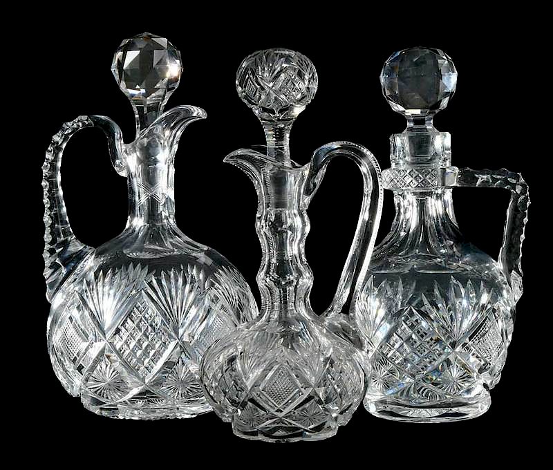 Appraisal: Three Cut Glass Decanters Libbey one diminutive gooseneck decanter Libbey