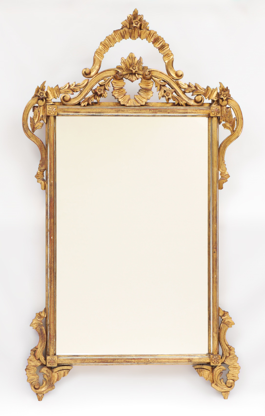 Appraisal: CARVED GILT WOOD WALL MIRROR Carved gilt wood frame with