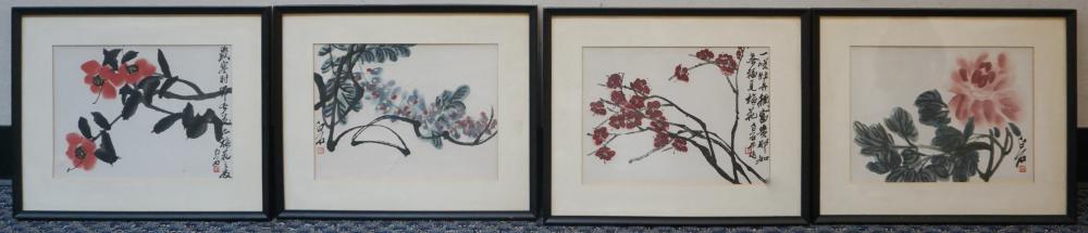 Appraisal: JAPANESE TH CENTURY FLOWERING BRANCHES FOUR WATERCOLORS ON PAPER FRAME