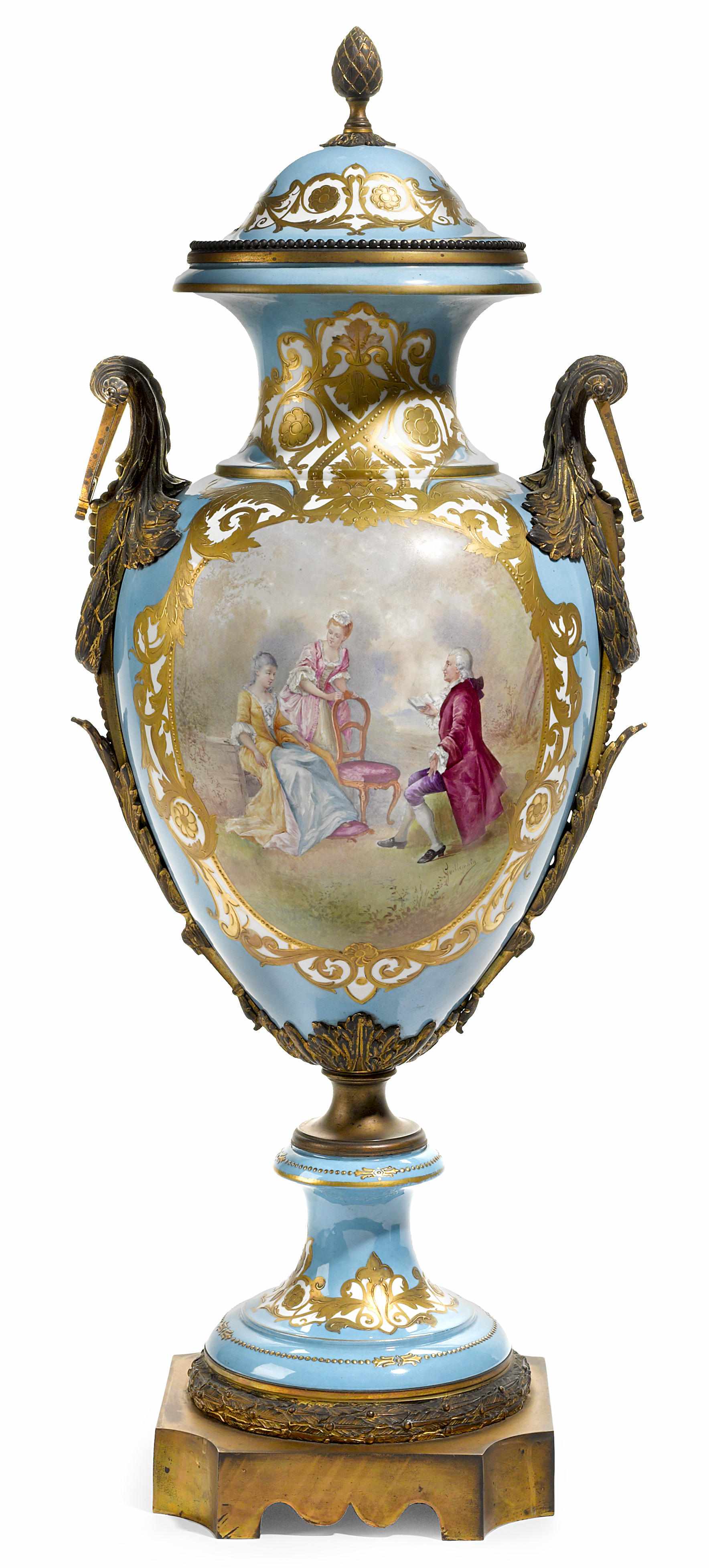 Appraisal: A Svres style porcelain gilt bronze mounted covered vase late