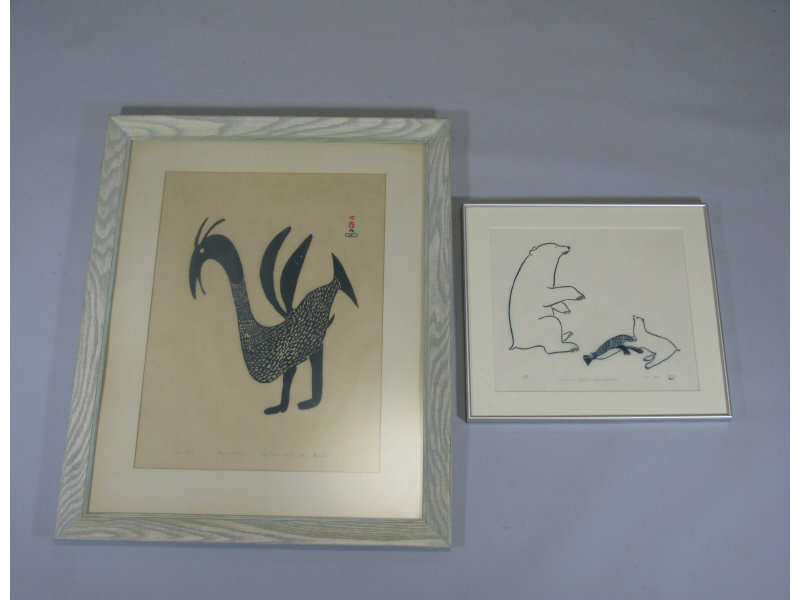 Appraisal: Two Inuit Stone Cut Prints as follows Inuit - stone-cut