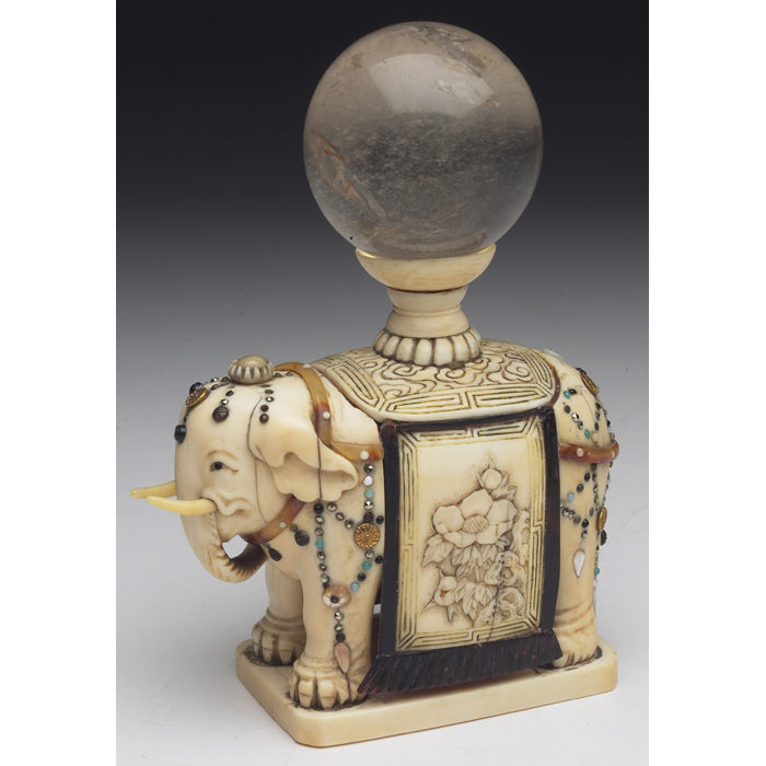 Appraisal: Shibayama sculpture Meiji period elephant in ivory with carved details