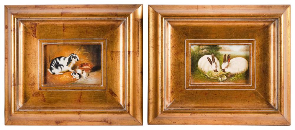 Appraisal: PAIR OF PAINTINGS OF RABBITS LATE TH CENTURY OILS ON