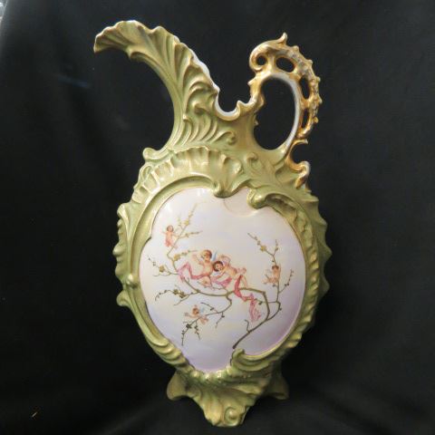 Appraisal: Austrian Handpainted Porcelain Ewerwith cherubs at play sigend Victoria rococo