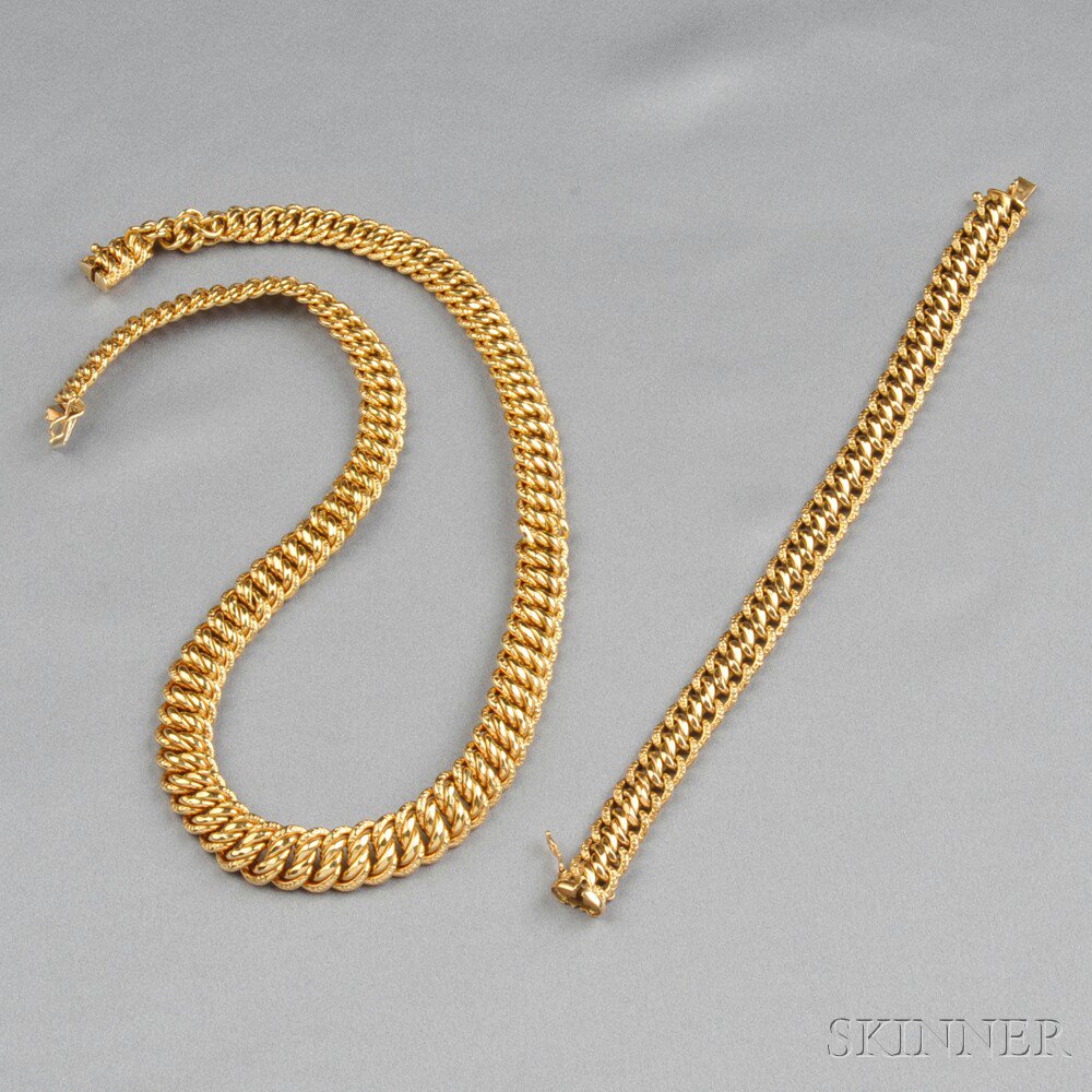 Appraisal: kt Gold Necklace and Bracelet France the slightly tapering necklace