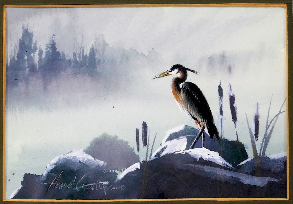 Appraisal: Howard Connolly Westerly RI Blue Heron WC Painting Howard Connolly