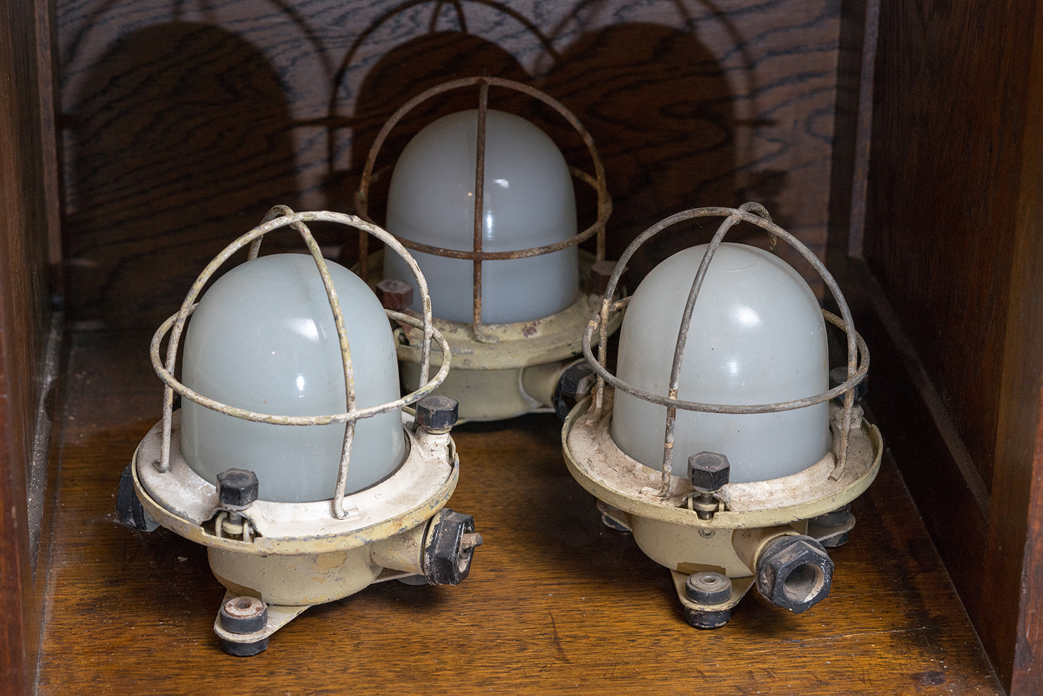 Appraisal: THREE INDUSTRIAL BEACON LIGHTS AND THREE NAUTICAL LIGHTS Metal and