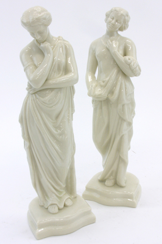 Appraisal: TWO IRISH BELLEEK FIGURES AFFECTION AND MEDITATION Heights in raised