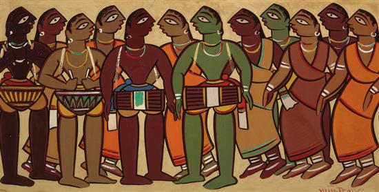 Appraisal: JAMINI ROY India - Musicians and Dancers tempera on paper